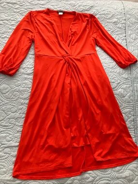 VENUS Orange-Red Twist Front Midi Dress